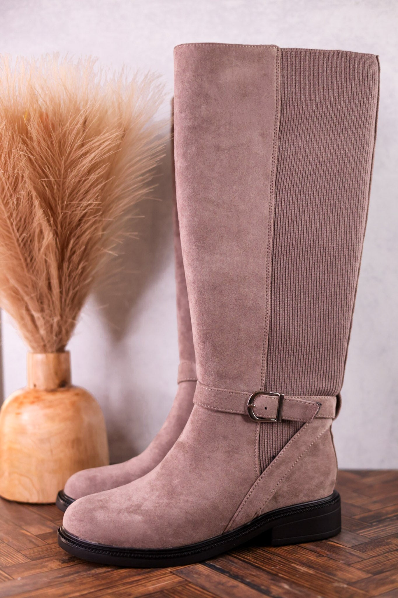 We Ride At Dawn Knee High Faux Suede Boots In Gray - Whiskey Skies - CORKYS FOOTWEAR