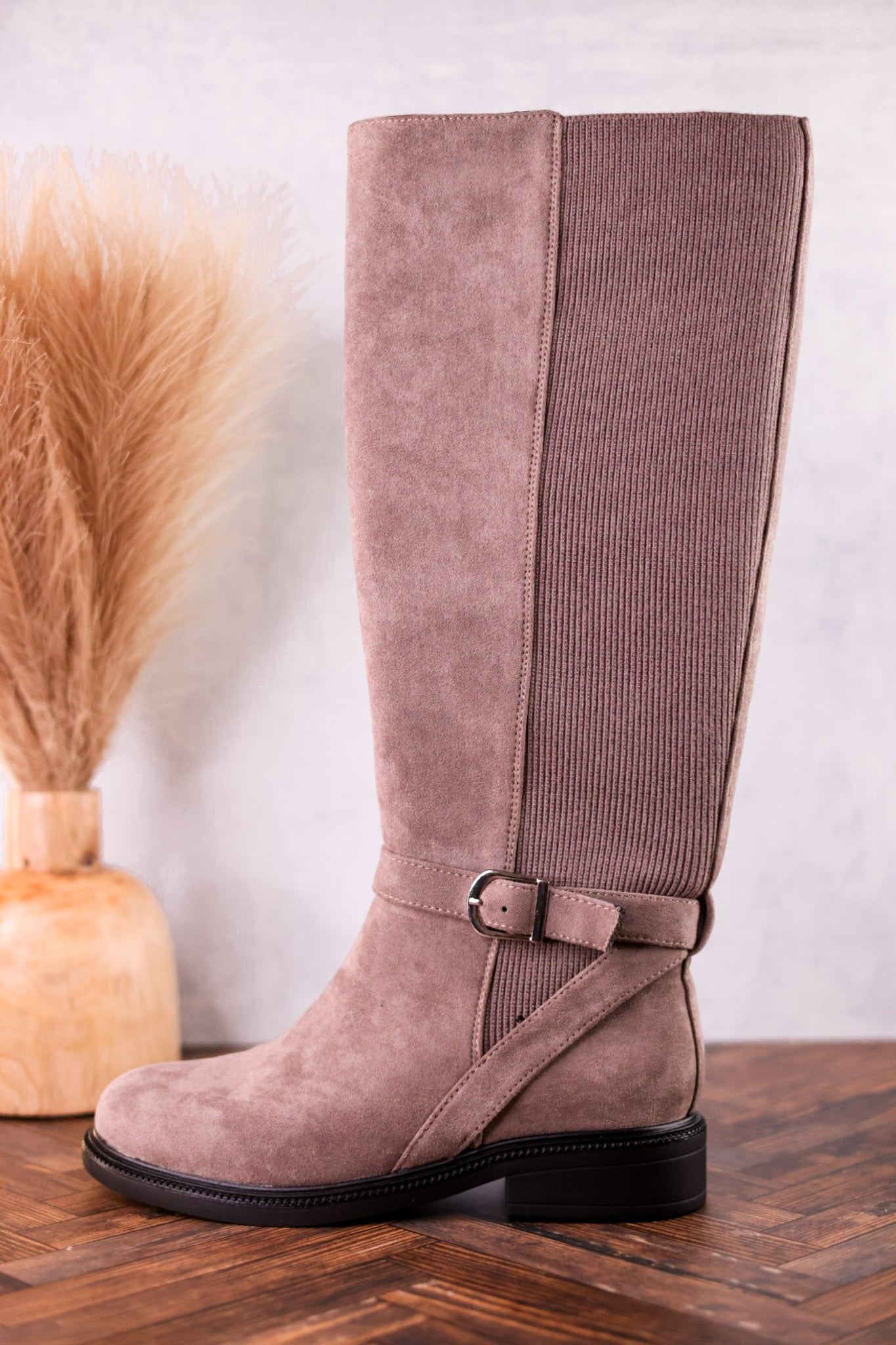 We Ride At Dawn Knee High Faux Suede Boots In Gray - Whiskey Skies - CORKYS FOOTWEAR