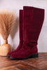 We Ride At Dawn Knee High Wine Red Faux Suede Boots - Whiskey Skies - CORKYS FOOTWEAR