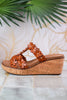 Wedge Sandals with Cognac Floral Straps - Whiskey Skies - CORKYS FOOTWEAR