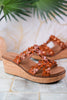 Wedge Sandals with Cognac Floral Straps - Whiskey Skies - CORKYS FOOTWEAR