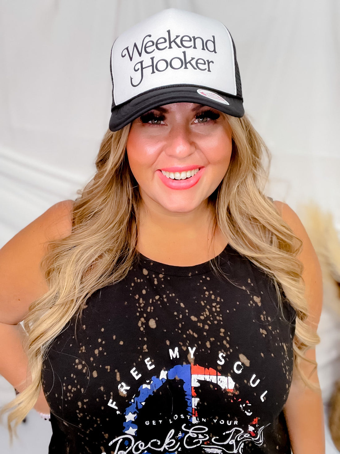 Weekend Hooker Trucker Hat - Whiskey Skies - TRASH FLOWERS TRUCKER HATS