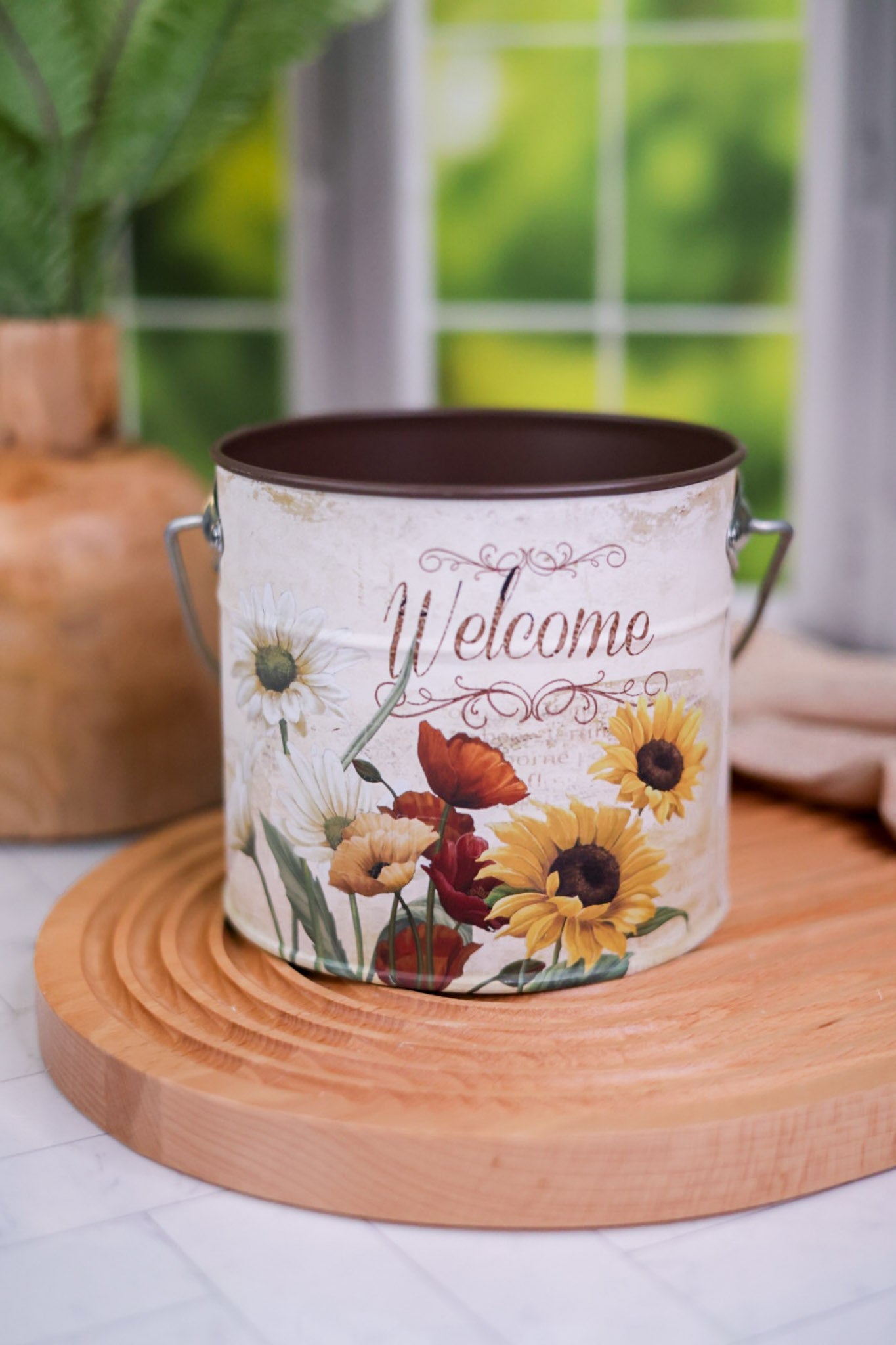 "Welcome" Metal Containers with Botanical Design (3 Colors) - Whiskey Skies - GERSON COMPANIES