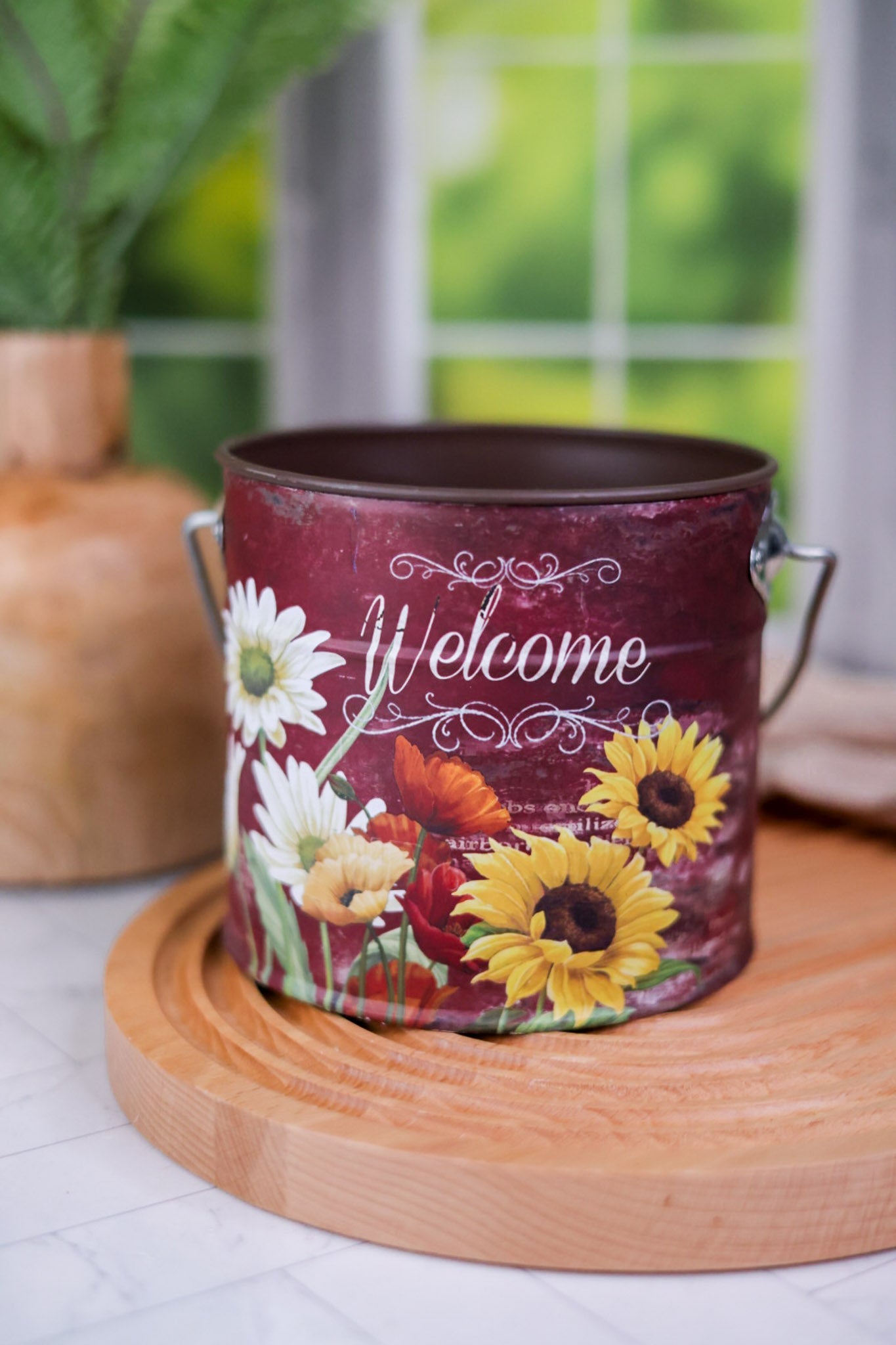 "Welcome" Metal Containers with Botanical Design (3 Colors) - Whiskey Skies - GERSON COMPANIES