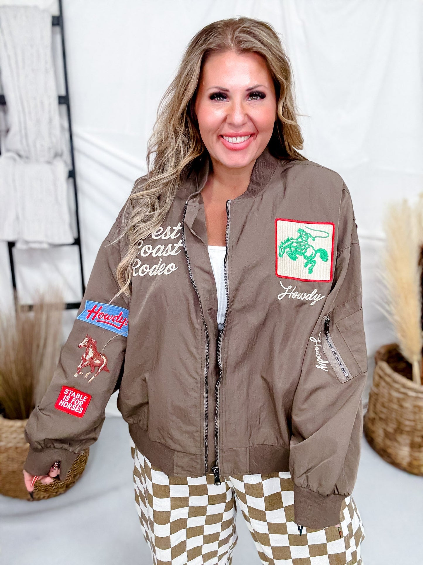 West Coast Rodeo Embroidered Mocha Mousse Bomber Jacket - Whiskey Skies - DAVI & DANI