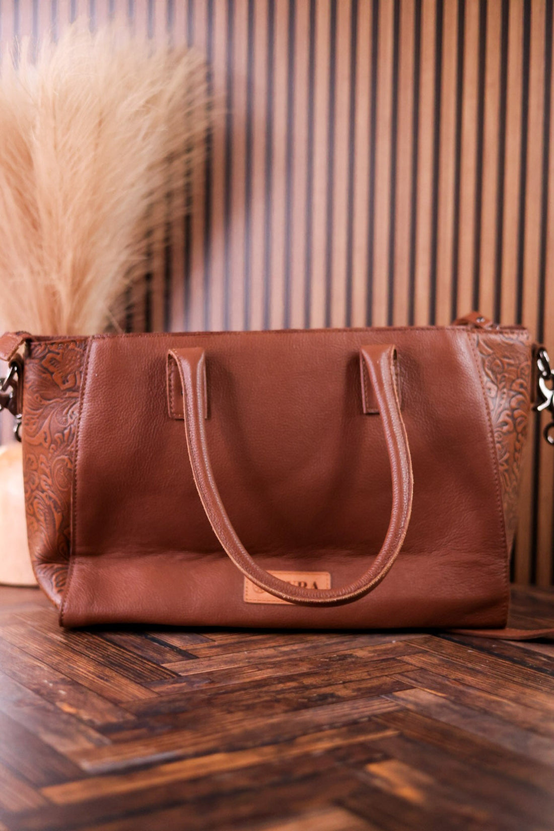 Western Belle Leather & Hairon Hide Bag In Chestnut - Whiskey Skies - MYRA BAGS