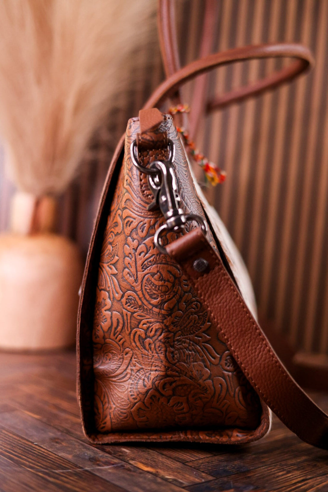 Western Belle Leather & Hairon Hide Bag In Chestnut - Whiskey Skies - MYRA BAGS