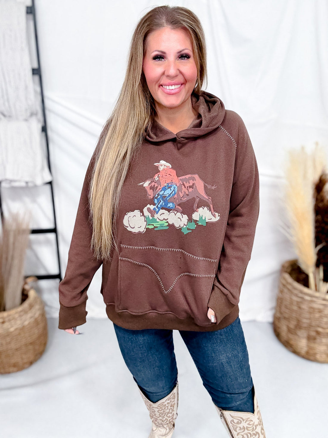 Western Bullrider Hoodie In Chocolate Brown - Whiskey Skies - 2 FLY CO.