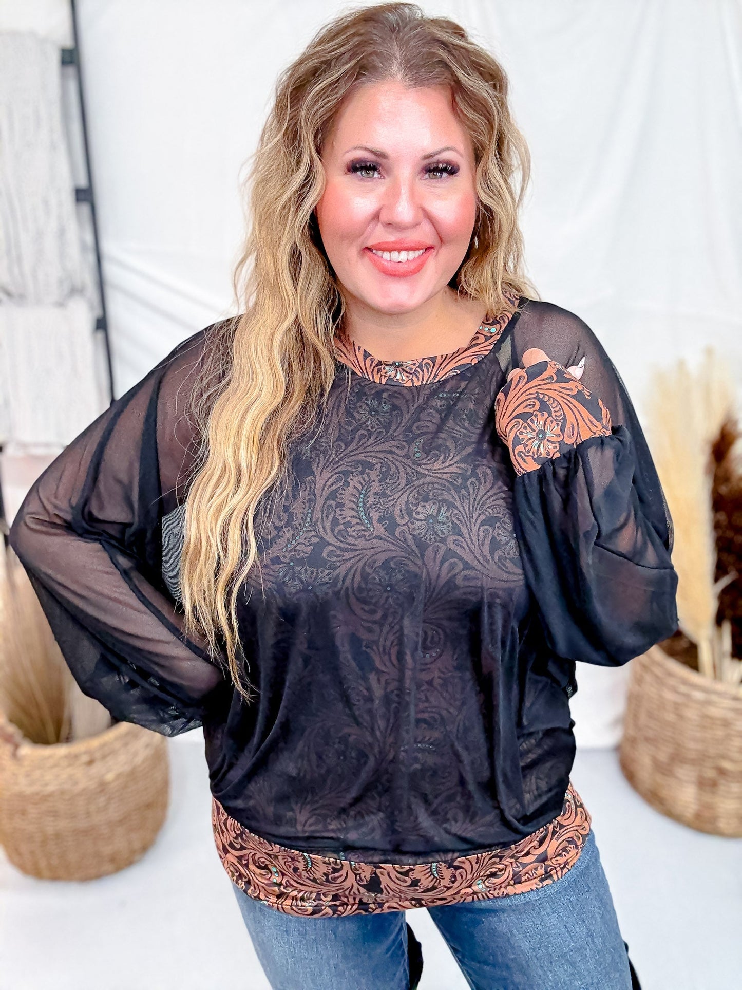 Western Dreams Long Sleeve Layered Top - Whiskey Skies - STERLING KREEK