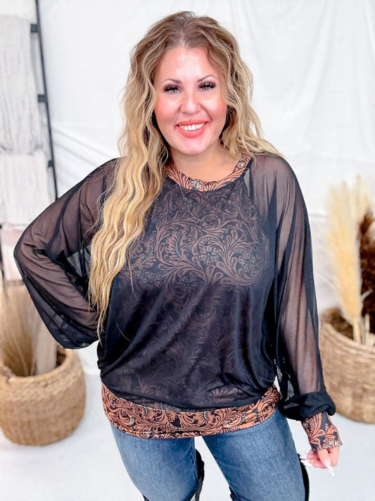 Western Dreams Long Sleeve Layered Top - Whiskey Skies - STERLING KREEK