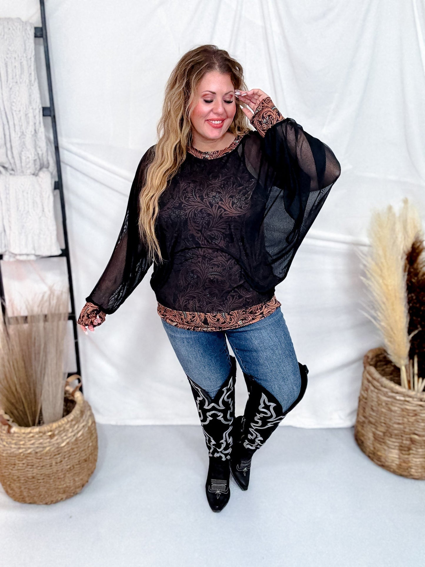 Western Dreams Long Sleeve Layered Top - Whiskey Skies - STERLING KREEK