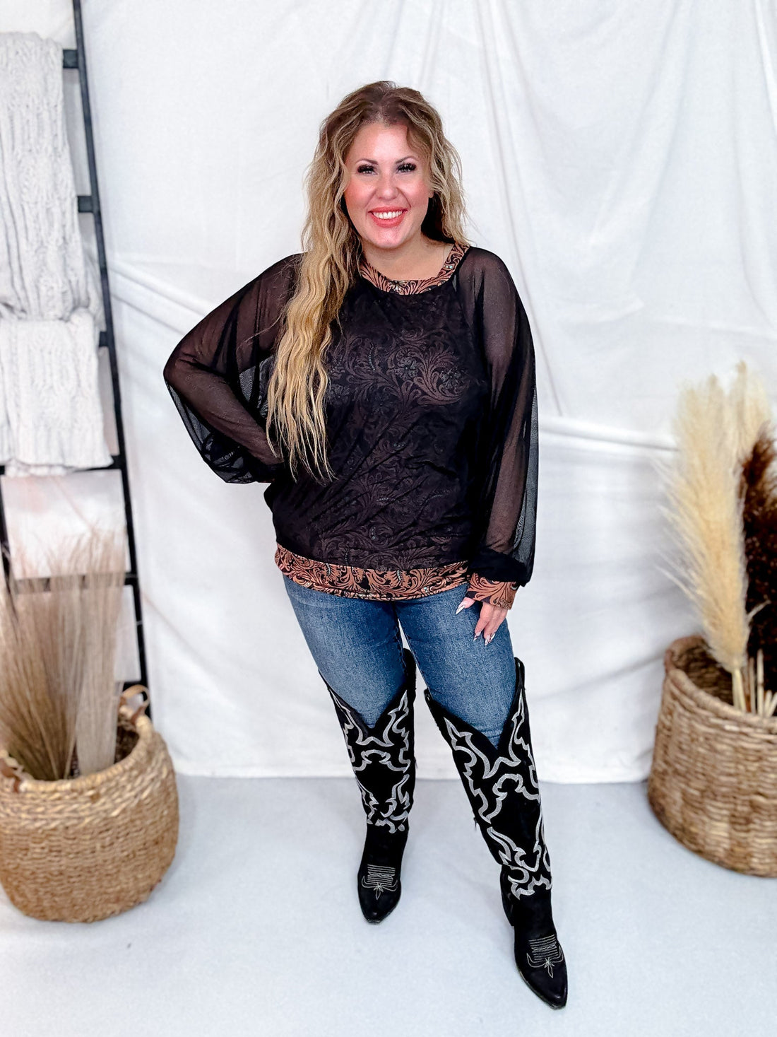Western Dreams Long Sleeve Layered Top - Whiskey Skies - STERLING KREEK