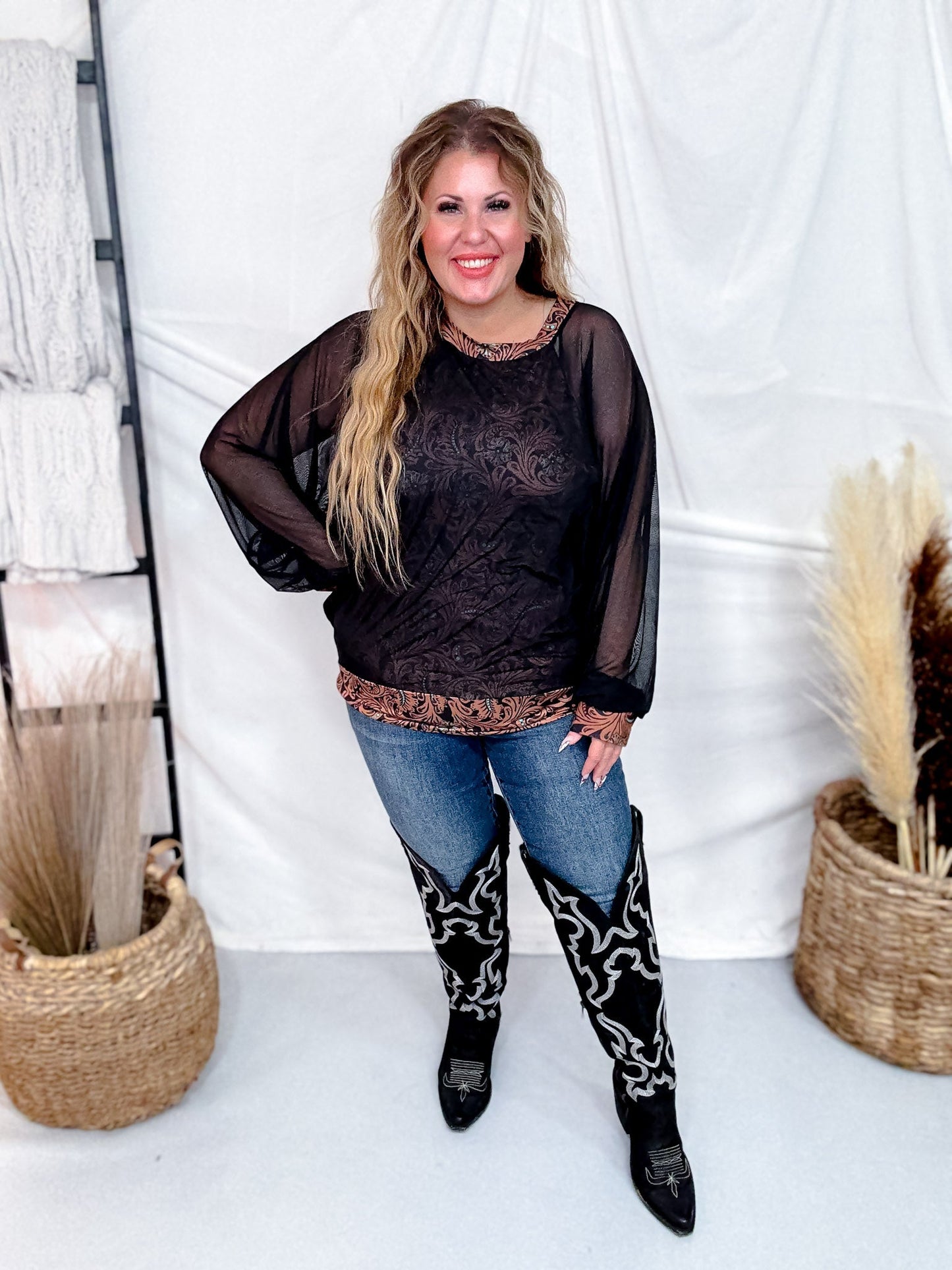 Western Dreams Long Sleeve Layered Top - Whiskey Skies - STERLING KREEK