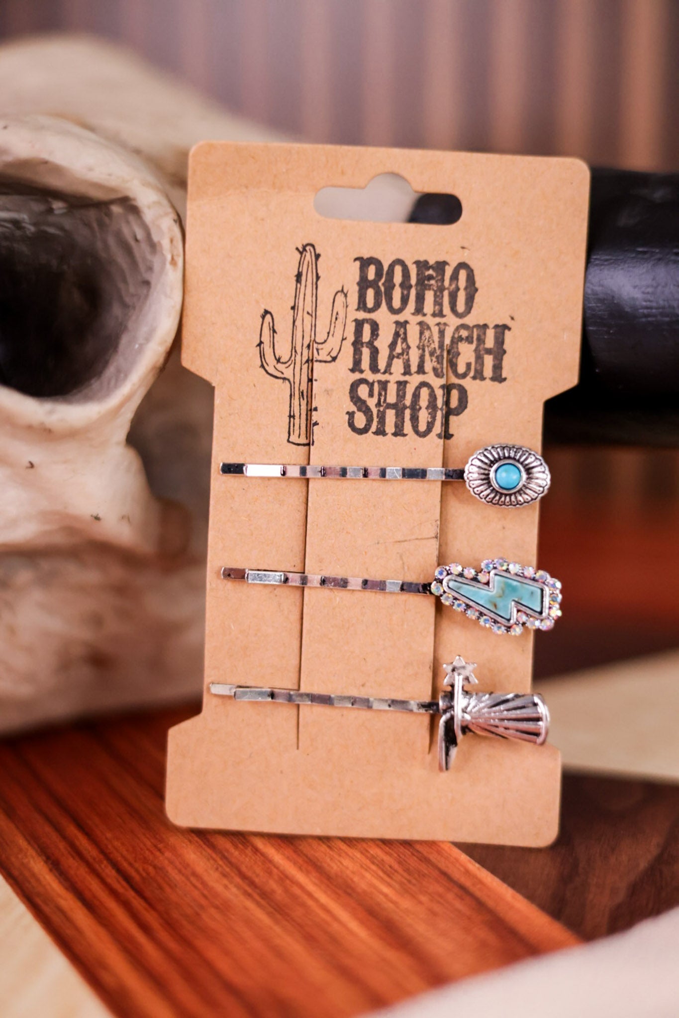 Western Hair Bobby Pins W/ Boot & Turquoise (Set Of Three) - Whiskey Skies - BOHO RANCH SHOP