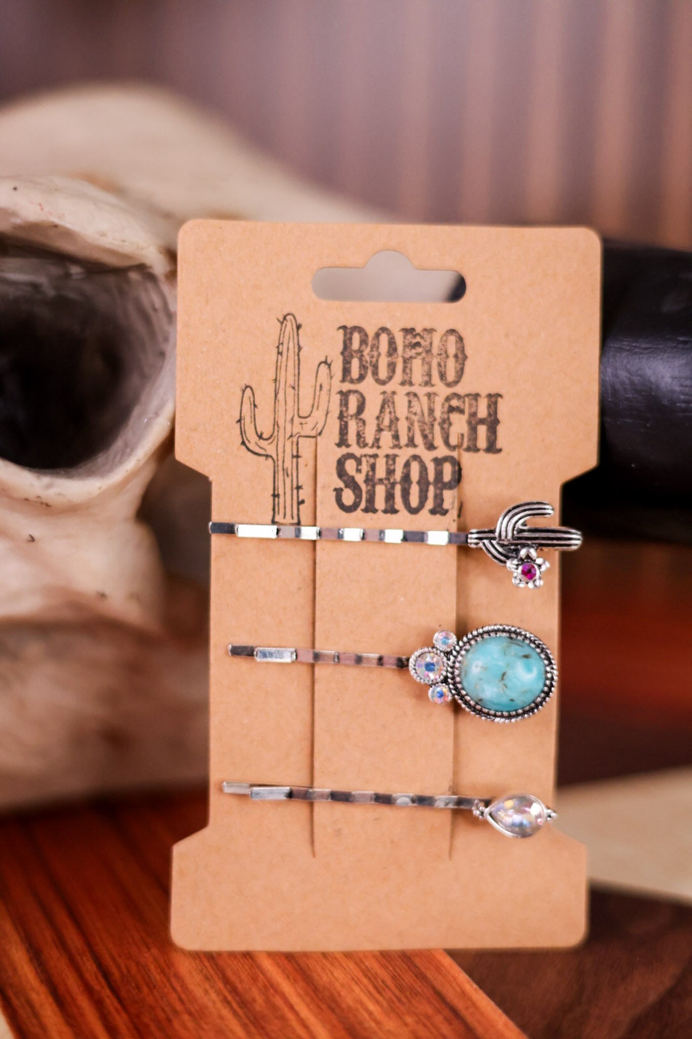 Western Hair Bobby Pins W/ Cactus & Turquoise (Set Of Three) - Whiskey Skies - BOHO RANCH SHOP