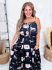 Western Horse Print Midi Dress With Drop Waist - Whiskey Skies - POLAGRAM + BAEVELY