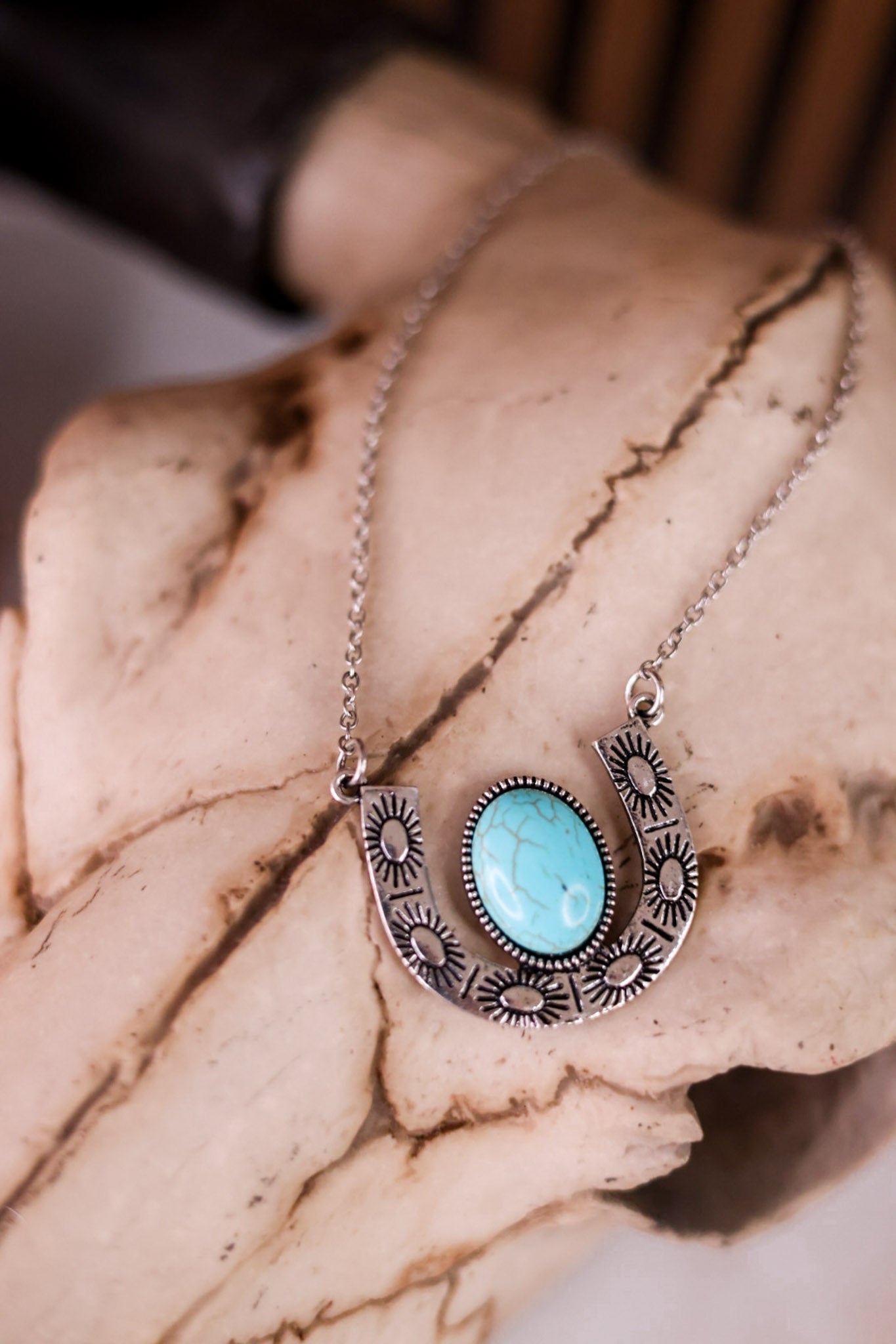 Western Horseshoe Turquoise Pendant Necklace - Whiskey Skies - BOHO RANCH SHOP