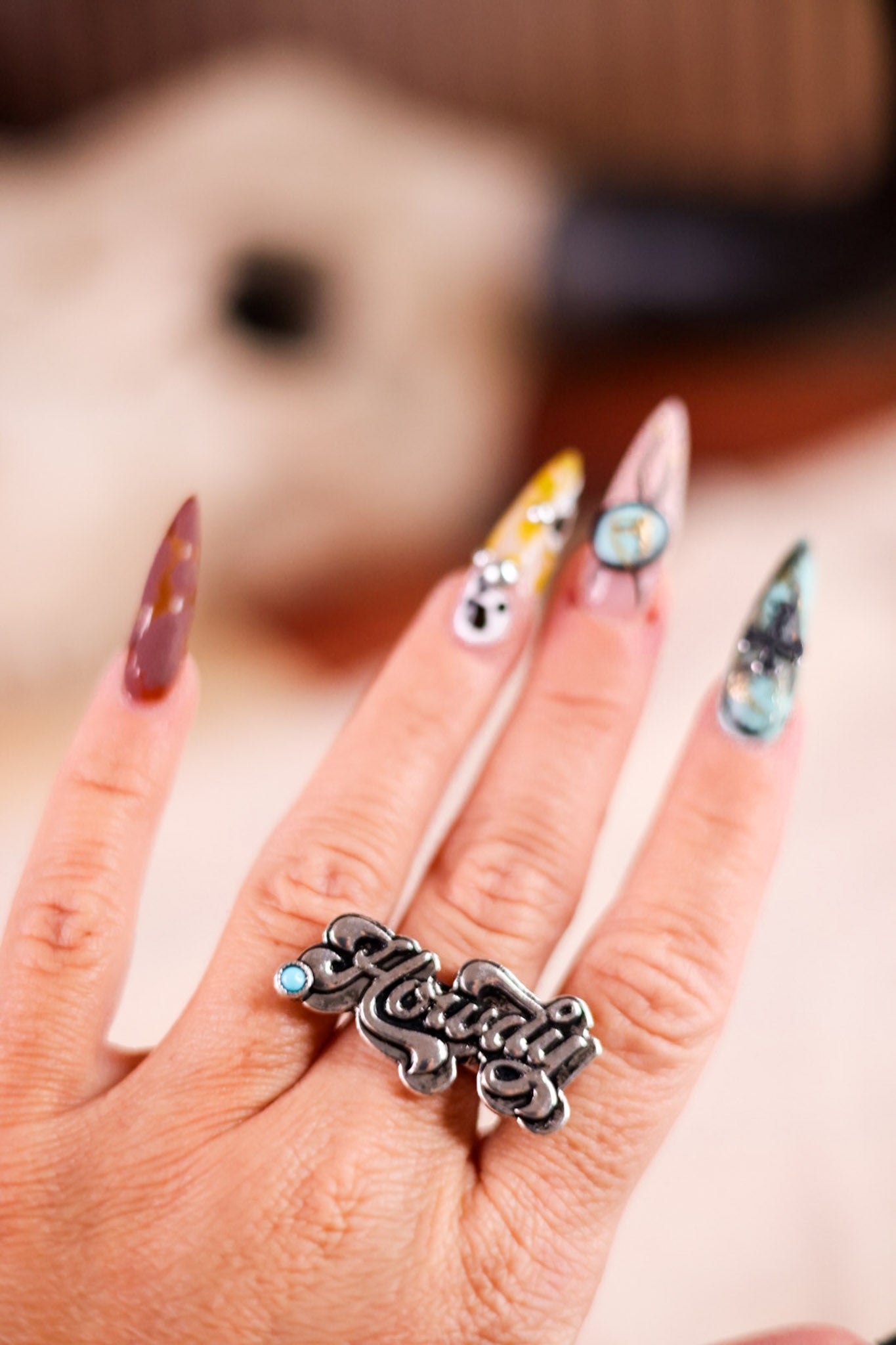 Western Howdy Turquoise Stone Adjustable Ring - Whiskey Skies - BOHO RANCH SHOP