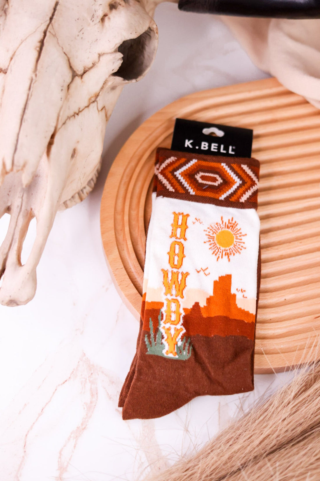 Western Inspired Howdy Women's Crew Socks - Whiskey Skies - RENFRO SOCKS