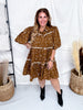 Western Print Mini Dress With Puff Sleeves - Whiskey Skies - ODDI