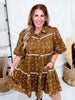 Western Print Mini Dress With Puff Sleeves - Whiskey Skies - ODDI