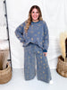 Western Print Washed Terry Drawstring Waist Pants - Whiskey Skies - EASEL