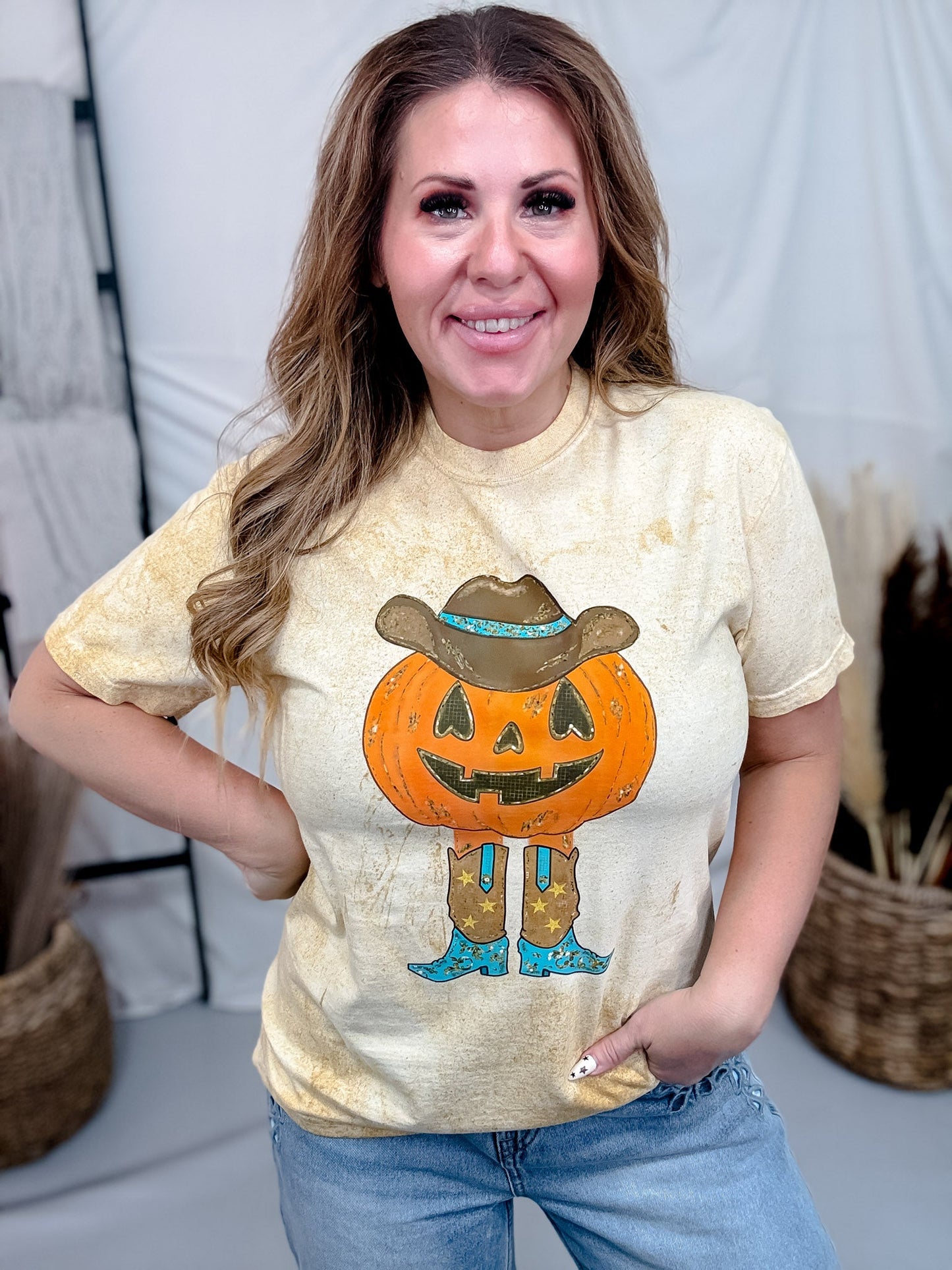 Western Pumpkin Short Sleeve Graphic Halloween T-Shirt - Whiskey Skies - FRONT PORCH BOUTIQUE