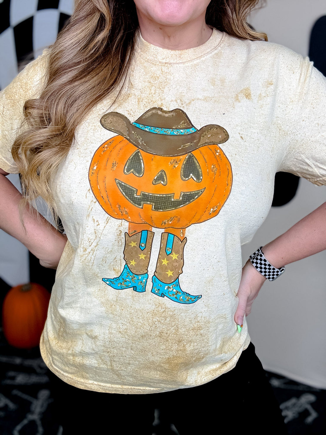 Western Pumpkin Short Sleeve Graphic Halloween T-Shirt - Whiskey Skies - FRONT PORCH BOUTIQUE