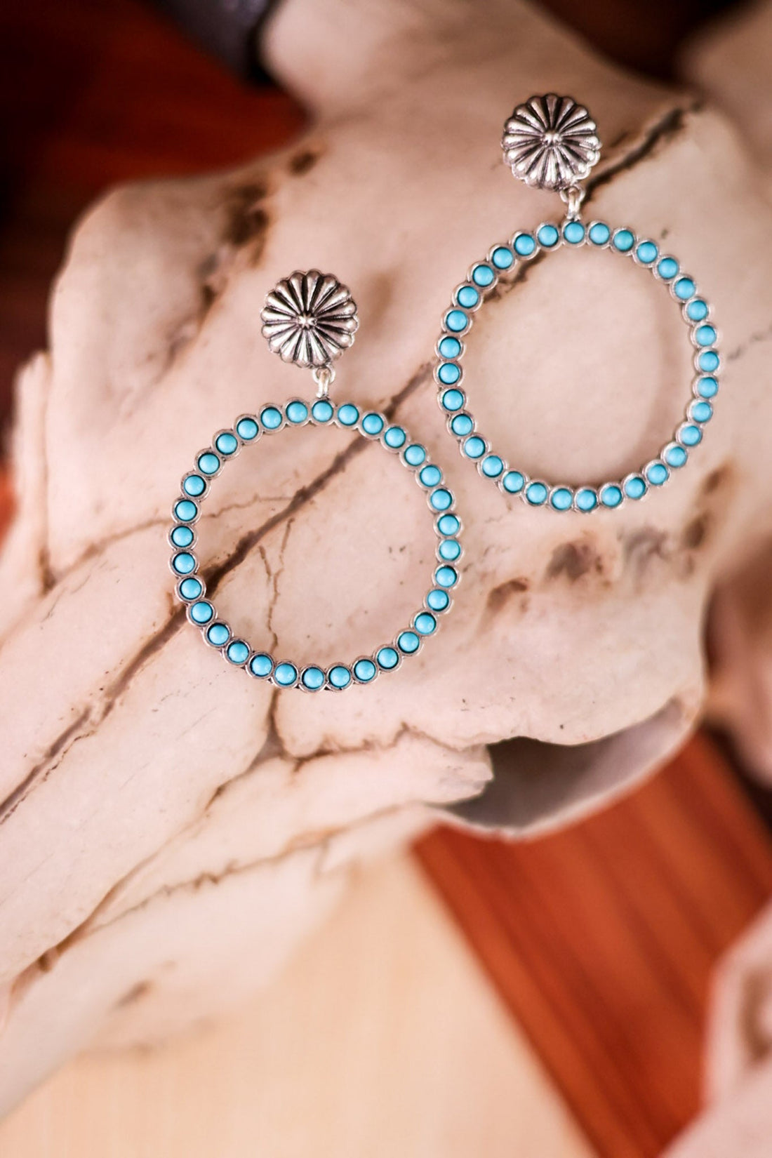 Western Round Turquoise Hoop Earrings - Whiskey Skies - BOHO RANCH SHOP