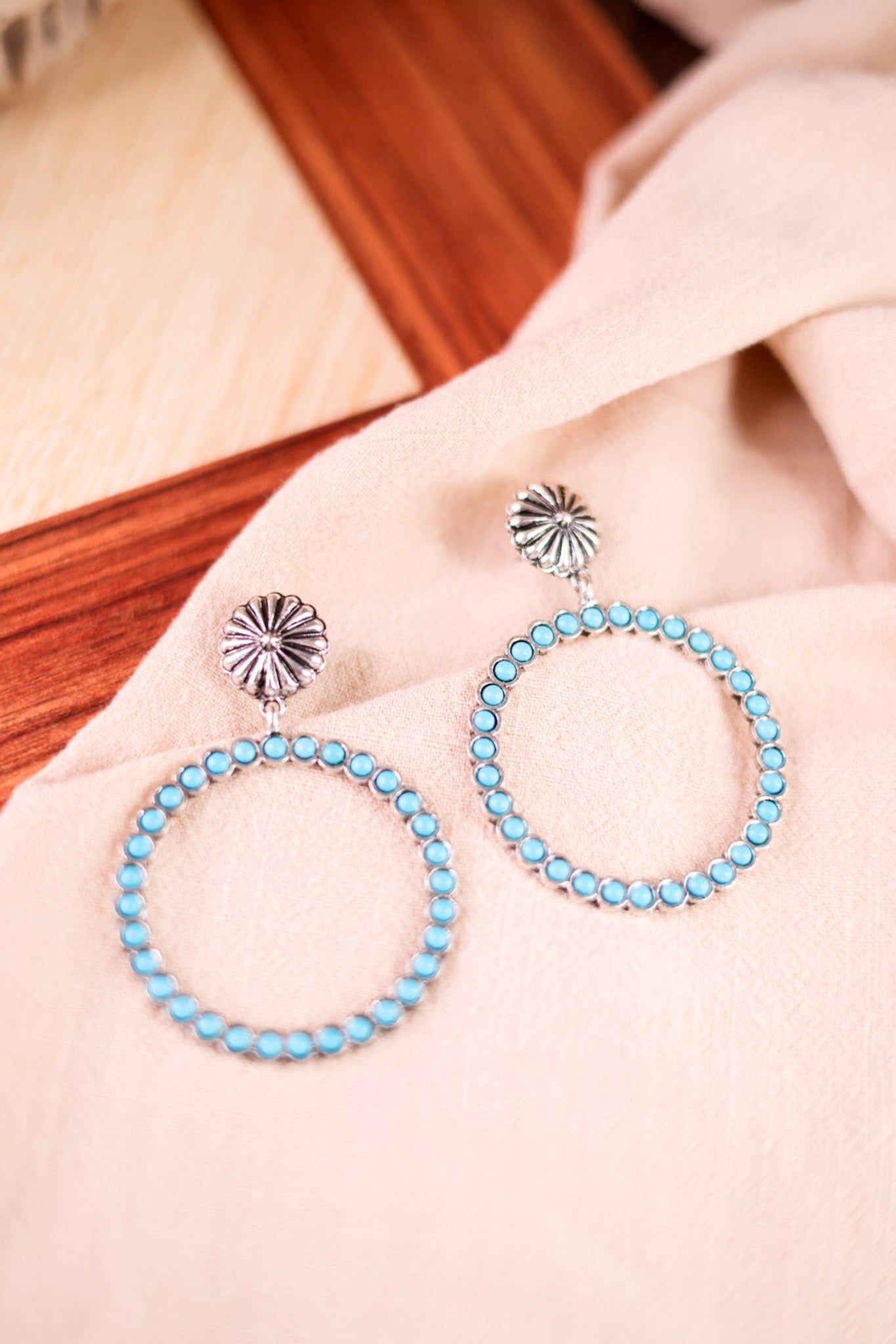 Western Round Turquoise Hoop Earrings - Whiskey Skies - BOHO RANCH SHOP