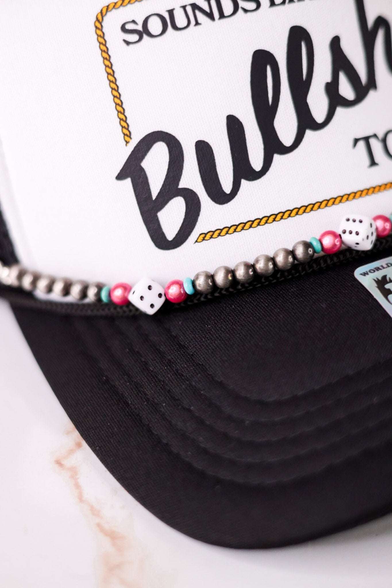 Western Style Cowgirl Pearl & Small Dice Trucker Hat Chain - Whiskey Skies - BOHO RANCH SHOP