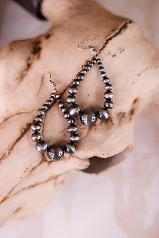 Western Style Cowgirl Pearl Teardrop Hoop Drop Earrings - Whiskey Skies - BOHO RANCH SHOP
