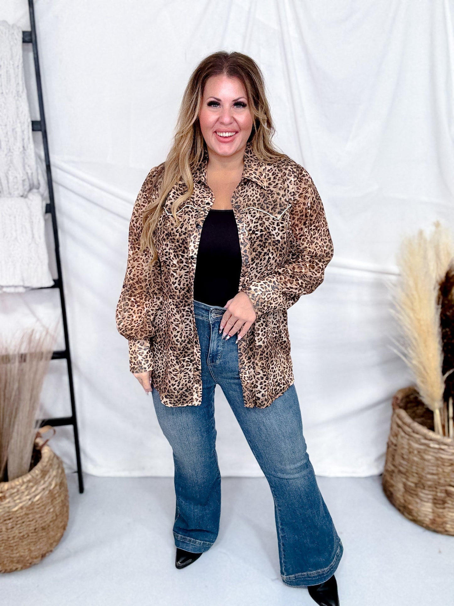 Western Wild Long Sleeve Button Up Animal Print Top - Whiskey Skies - 2 FLY CO.