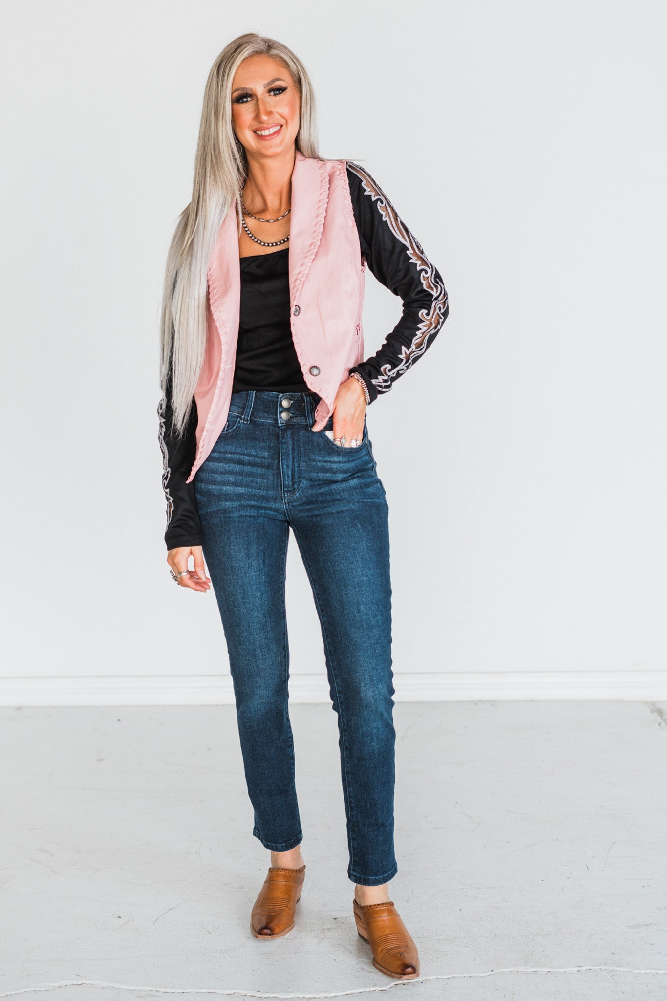 "Whiskey Creek" Blush Button Up Vest - Whiskey Skies - 2 FLY CO.