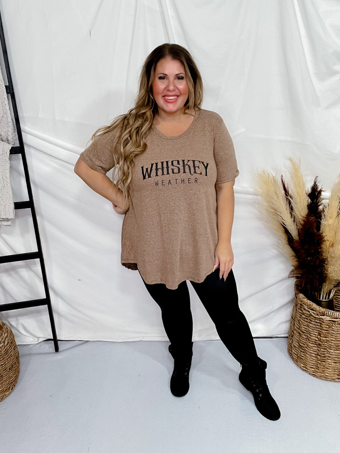 Whiskey Weather Scoop Neck Graphic T-Shirt - Whiskey Skies - SOUTHERN BLISS COMPANY