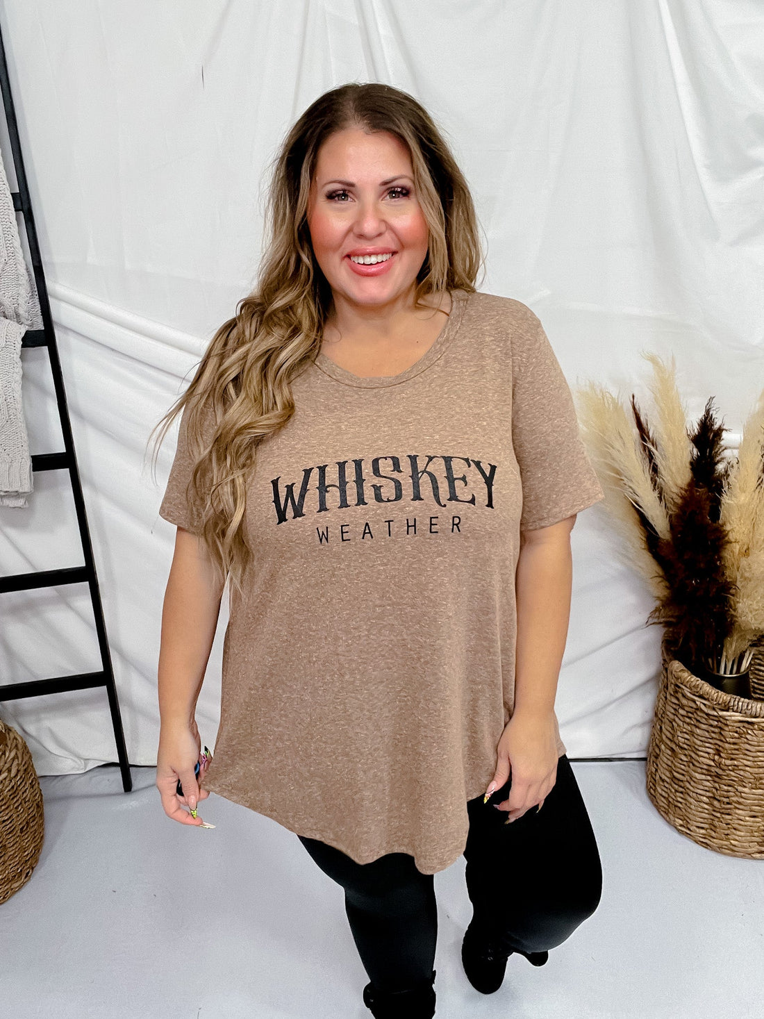 Whiskey Weather Scoop Neck Graphic T-Shirt - Whiskey Skies - SOUTHERN BLISS COMPANY