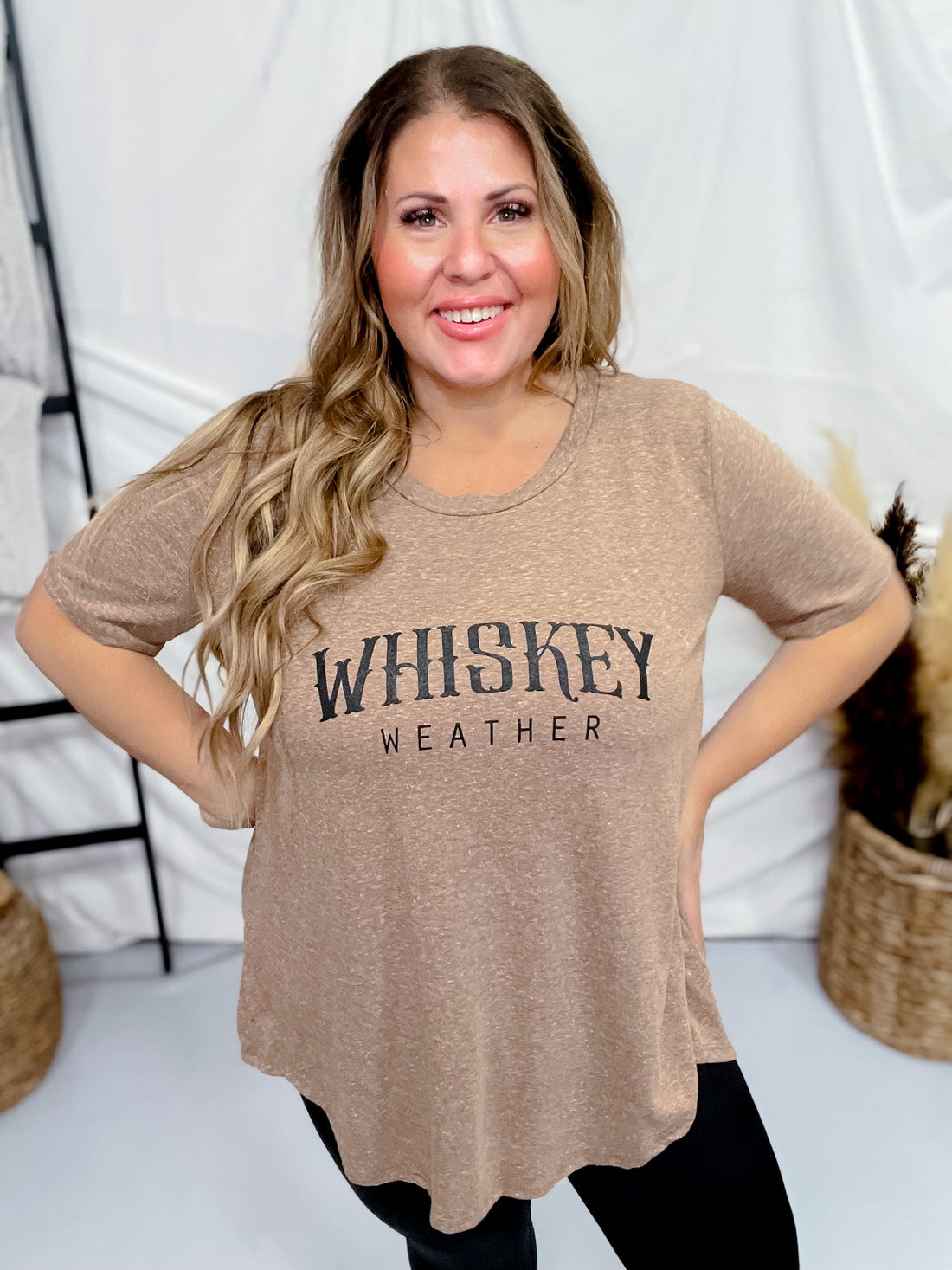 Whiskey Weather Scoop Neck Graphic T-Shirt - Whiskey Skies - SOUTHERN BLISS COMPANY