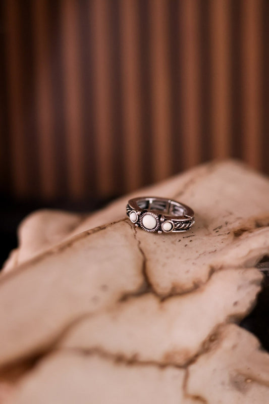 White 3 Stone Western Simple Stretch Ring - Whiskey Skies - BOHO RANCH SHOP