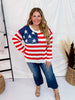 White American Flag Pattern Pullover Sweater - Whiskey Skies - WHITE BIRCH