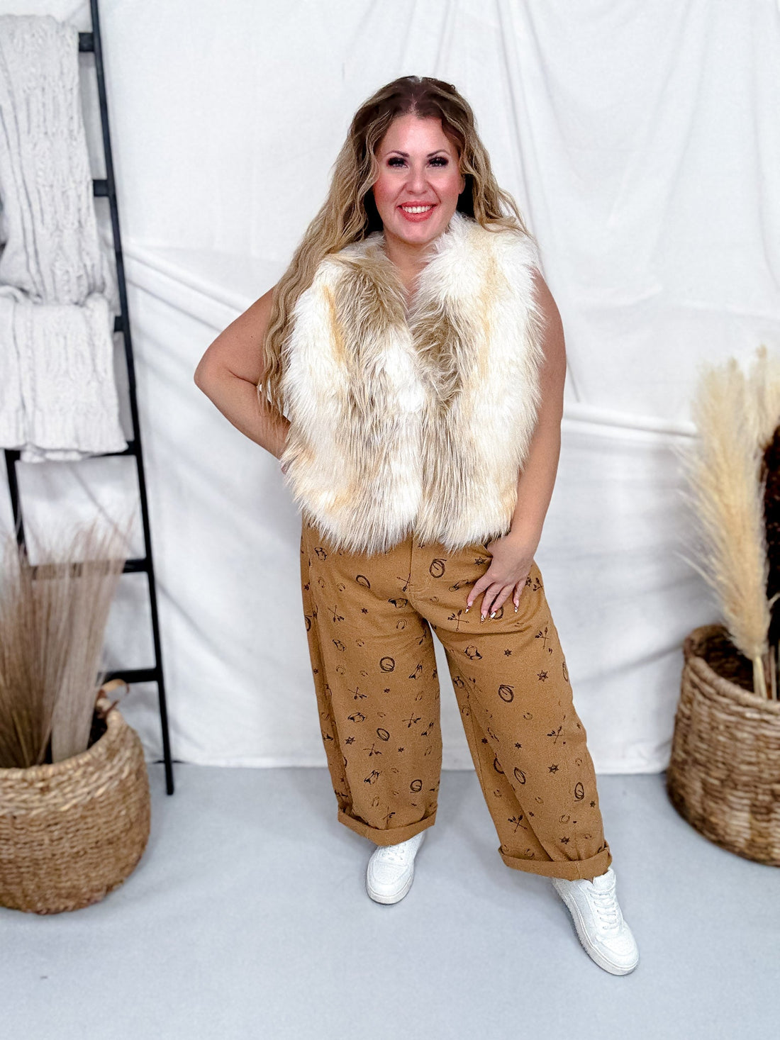 White And Taupe Faux Fur Vest - Whiskey Skies - DAVI & DANI