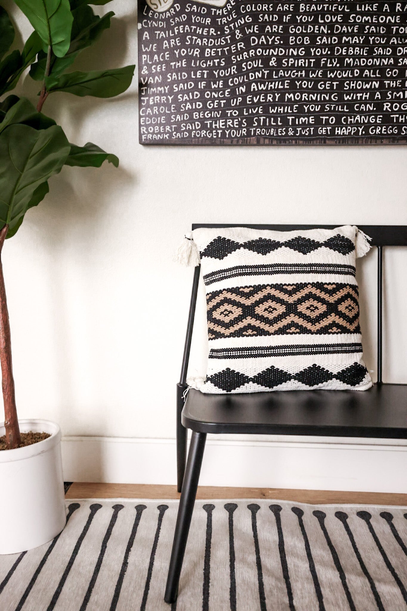 White Black & Tan Loom Woven Pillow W/ Tassels - Whiskey Skies - K&K INTERIORS