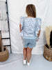 White & Blue Floral Print Ruffle Top With Side Bow Ties - Whiskey Skies - BIBI