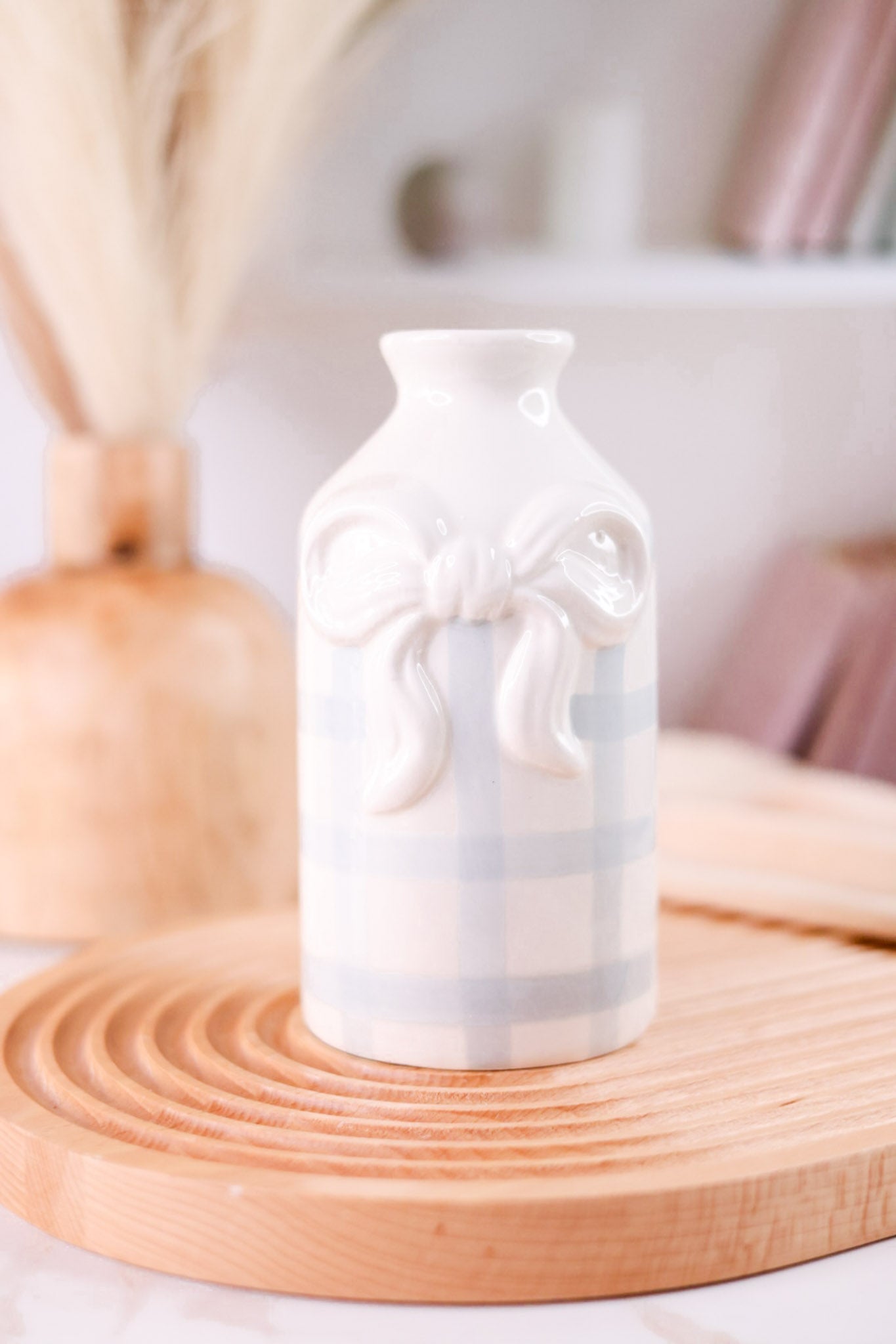 White & Blue Gingham Ceramic Bud Vase - Whiskey Skies - MUD PIE