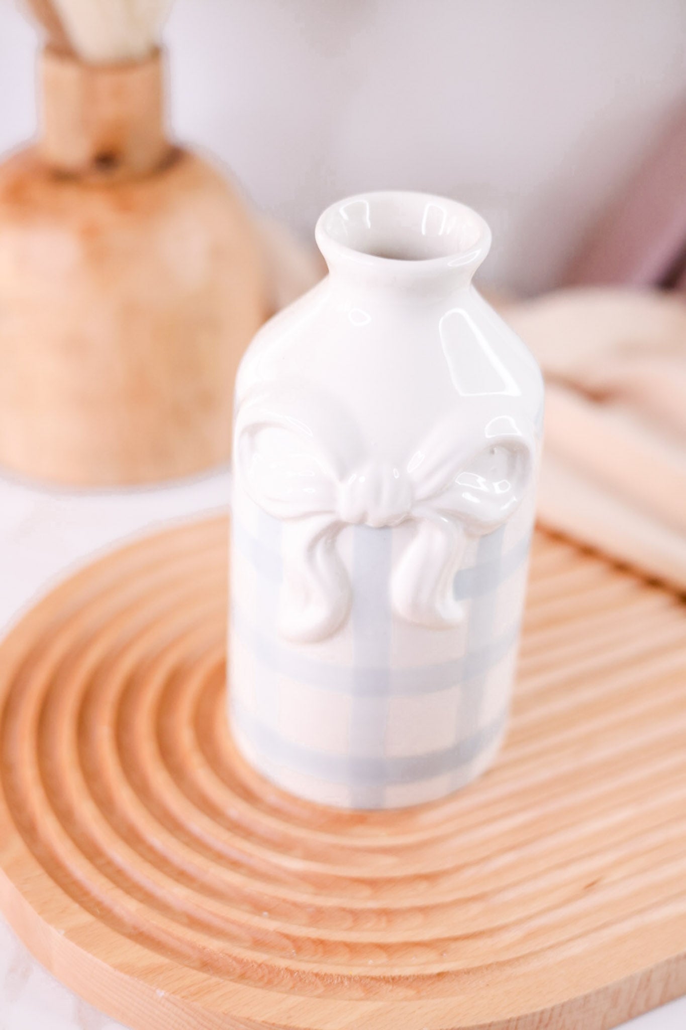 White & Blue Gingham Ceramic Bud Vase - Whiskey Skies - MUD PIE
