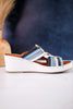 White & Blue Nokiah Wedge Sandals - Whiskey Skies - SPRING FOOTWEAR