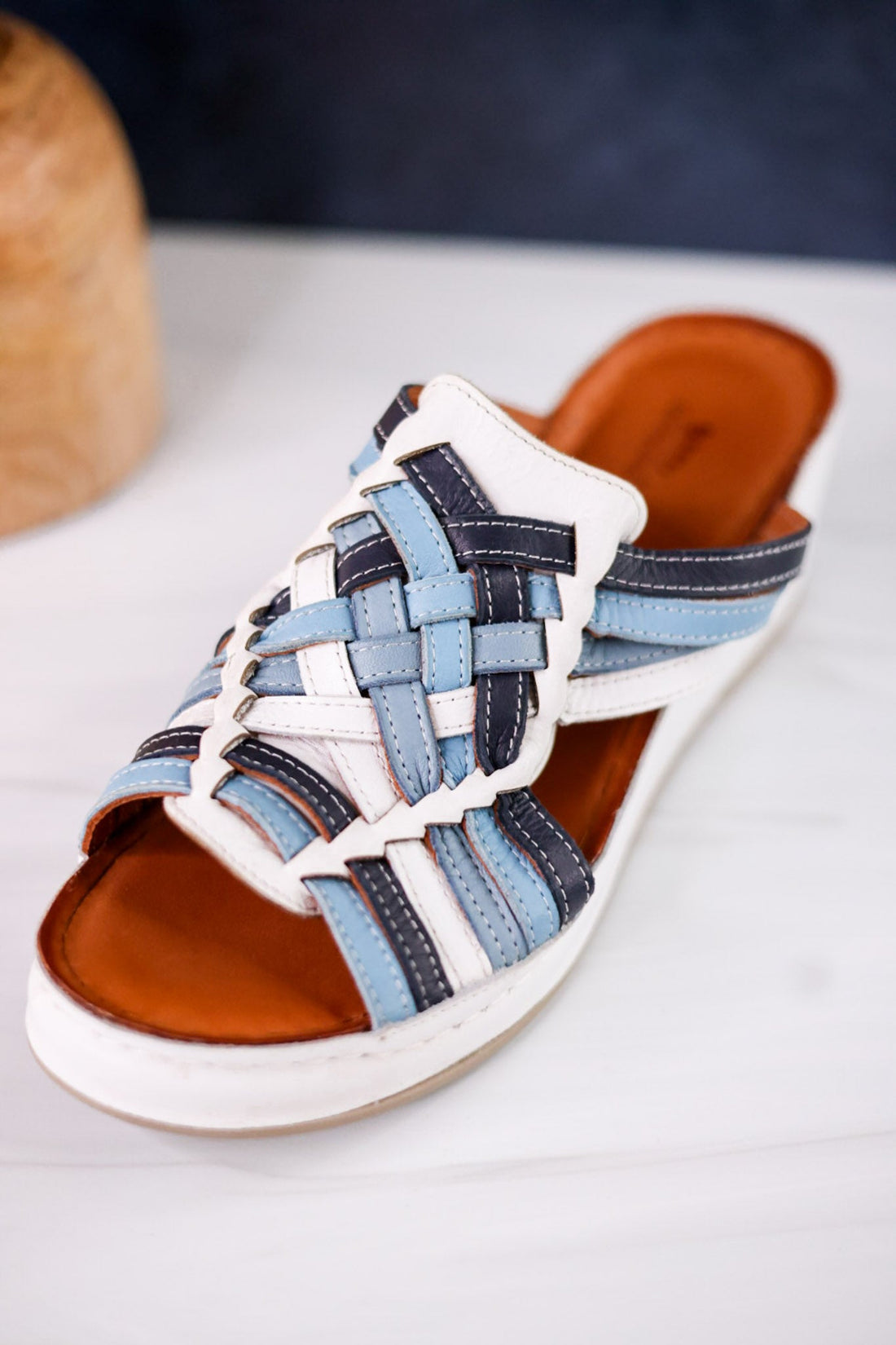 White & Blue Nokiah Wedge Sandals - Whiskey Skies - SPRING FOOTWEAR