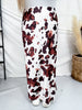 White & Brown Cow Print Satin Maxi Skirt - Whiskey Skies - DAVI & DANI