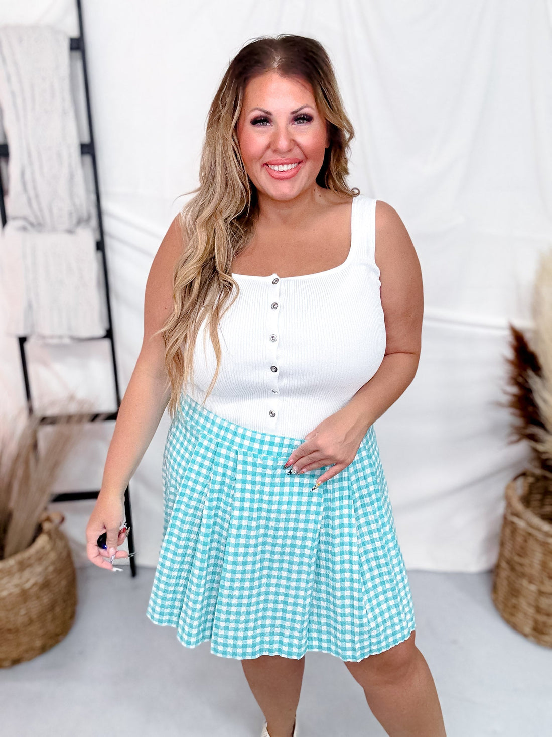 White Button Down Tank Top - Whiskey Skies - WHITE BIRCH