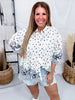 White Button Front Blouse With Blue Mixed Floral Print - Whiskey Skies - EASEL