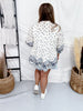 White Button Front Blouse With Blue Mixed Floral Print - Whiskey Skies - EASEL